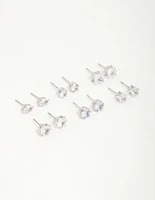 Silver Diamante Geometric Stud Earrings 6-Pack