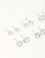 Silver Diamante Geometric Stud Earrings 6-Pack