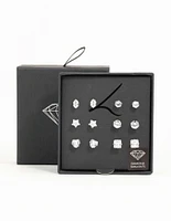 Silver Diamante Geometric Stud Earrings 6-Pack