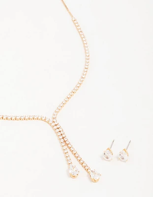 Gold Cupchain Y-Necklace & Earrings Set