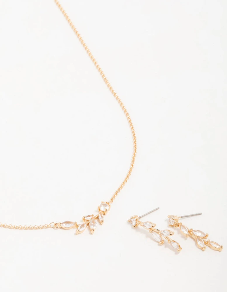 Gold Olive Branch Necklace & Earrings Set