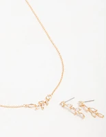 Gold Olive Branch Necklace & Earrings Set