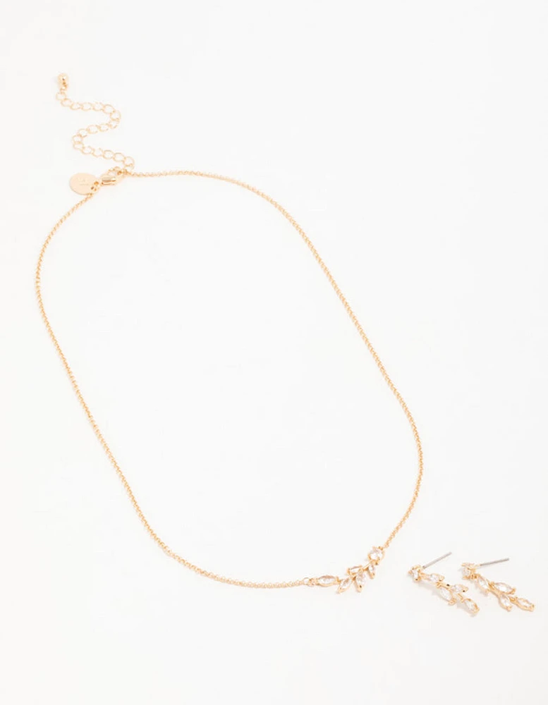 Gold Olive Branch Necklace & Earrings Set