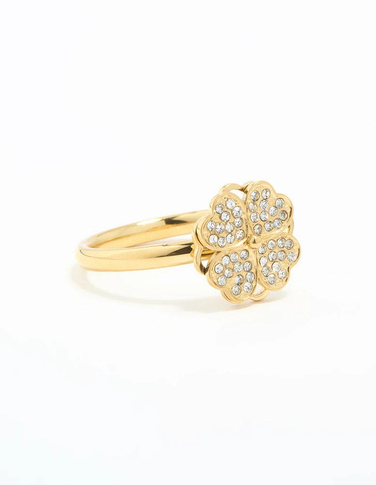 Waterproof Gold Plated Stainless Steel Lucky Clover Ring