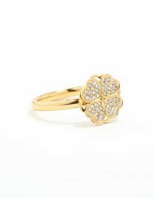 Waterproof Gold Plated Stainless Steel Lucky Clover Ring