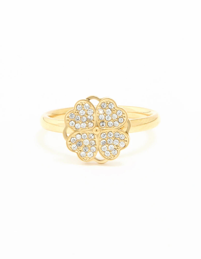 Waterproof Gold Plated Stainless Steel Lucky Clover Ring