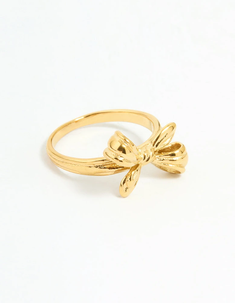 Waterproof Gold Plated Stainless Steel Dainty Bow Ring