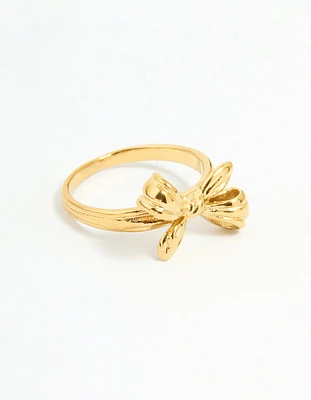 Waterproof Gold Plated Stainless Steel Dainty Bow Ring