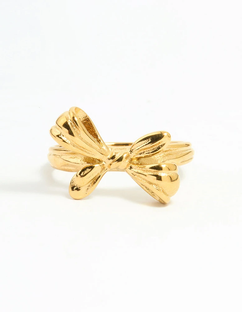 Waterproof Gold Plated Stainless Steel Dainty Bow Ring