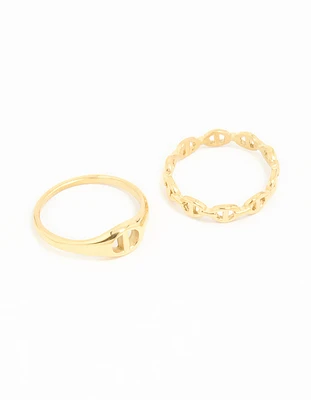 Waterproof Gold Plated Stainless Steel Link Stacking Rings 2-Pack