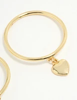 Gold Plated Dainty Heart Charm Rings 2-Pack
