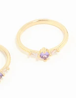 Gold Plated Purple Cubic Zirconia Dainty Stacking Rings 2-Pack