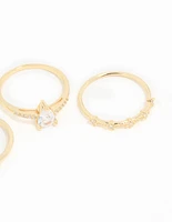 Gold Plated Cubic Zirconia Elegant Pear Stacking Rings 3-Pack