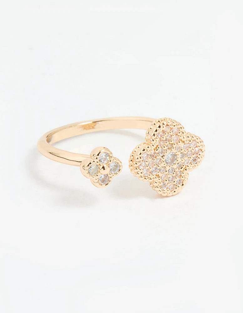 Gold Cubic Zirconia Open Flower Ring