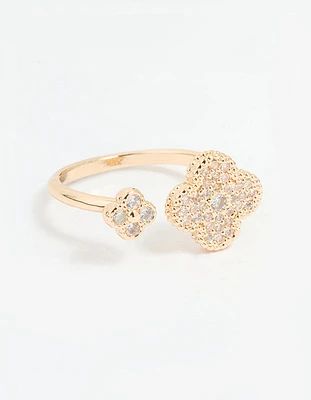 Gold Cubic Zirconia Open Flower Ring