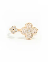 Gold Cubic Zirconia Open Flower Ring
