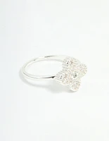 Silver Plated Cubic Zirconia Flower Statement Ring