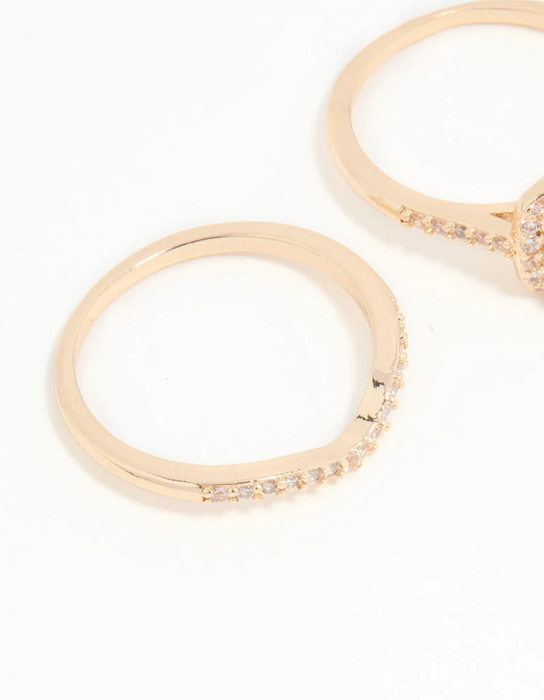 Gold Cubic Zirconia Round & Pointed Rings 3-Pack