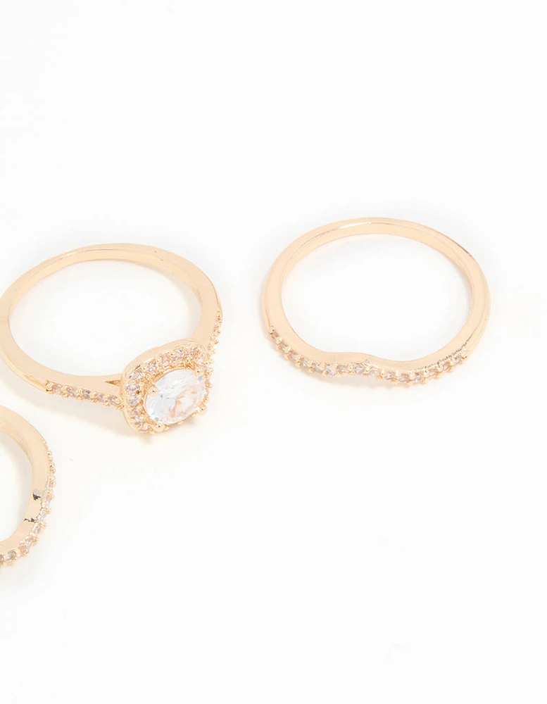 Gold Cubic Zirconia Round & Pointed Rings 3-Pack