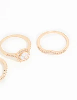 Gold Cubic Zirconia Round & Pointed Rings 3-Pack