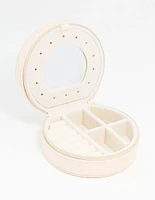 Cream PU Leather Small Round Jewellery Box