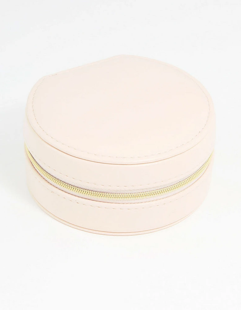 Cream PU Leather Small Round Jewellery Box