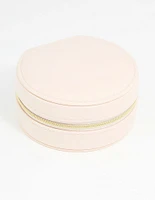 Cream PU Leather Small Round Jewellery Box