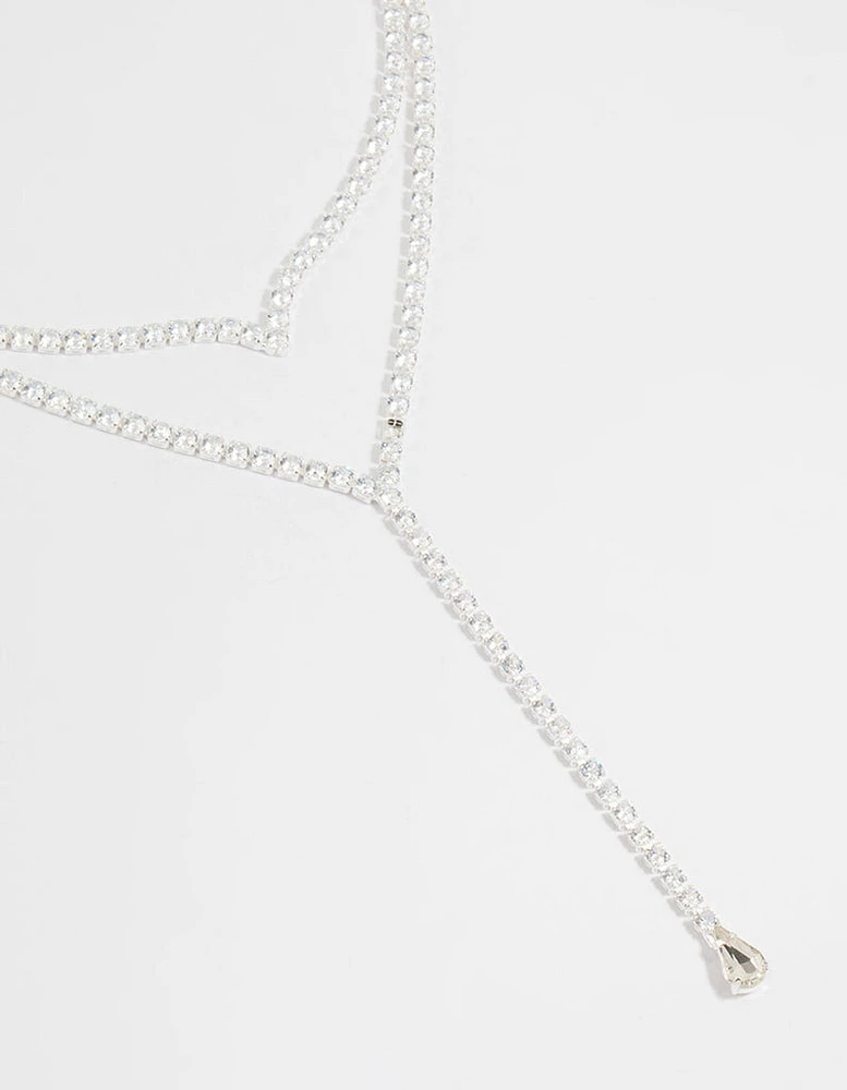 Silver Cubic Zirconia V Necklace