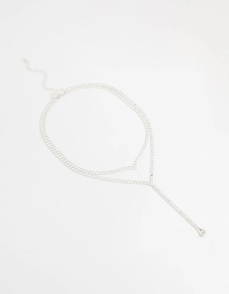 Silver Cubic Zirconia V Necklace