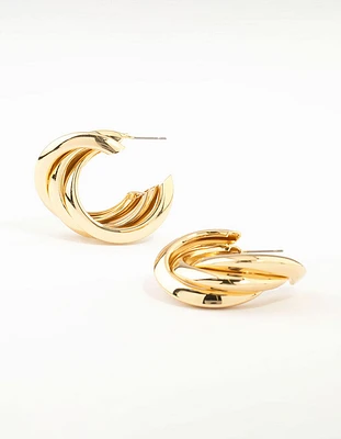 Gold Plated Thick Twisted Hoop Earrings