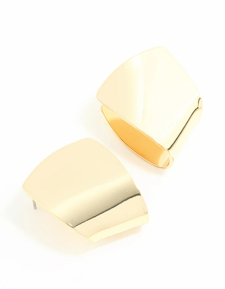 Gold Plated Smooth Folded Stud Earrings