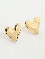 Gold Plated Organic Heart Stud Earrings