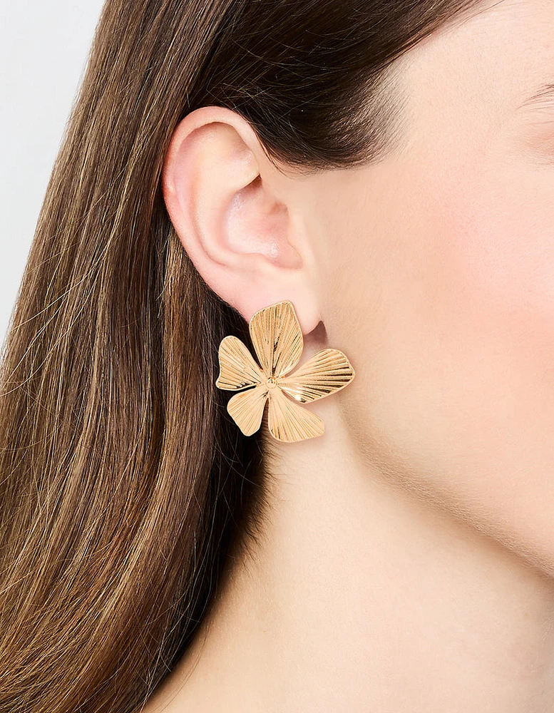 Gold Plated Textured Flower Studs