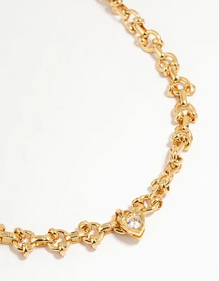 Gold Plated Diamante Chain Pendant Necklace