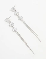 Silver Cubic Zirconia Triangular Floral Drop Earrings