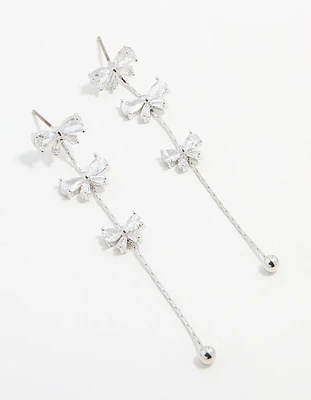 Silver Cubic Zirconia Mini Bow Drop Earrings