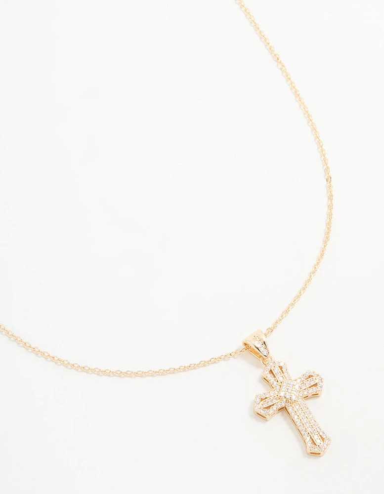 Gold Cubic Zirconia Mini Cross Necklace