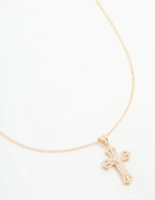 Gold Cubic Zirconia Mini Cross Necklace