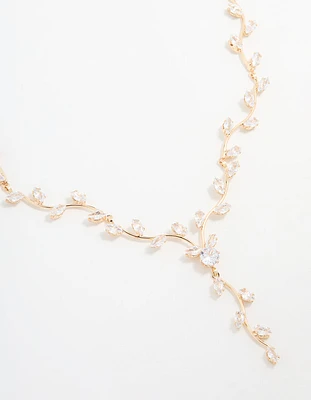 Gold Cubic Zirconia Vine Y-Necklace