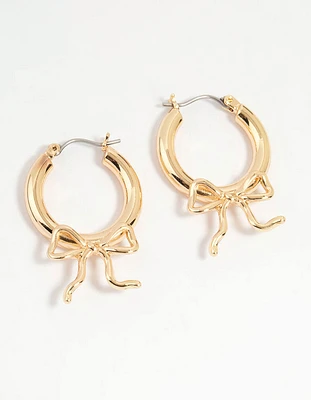 Gold Cutesy Bow Hoop Earrings