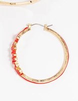 Gold Red Be Mine Hoop Earrings