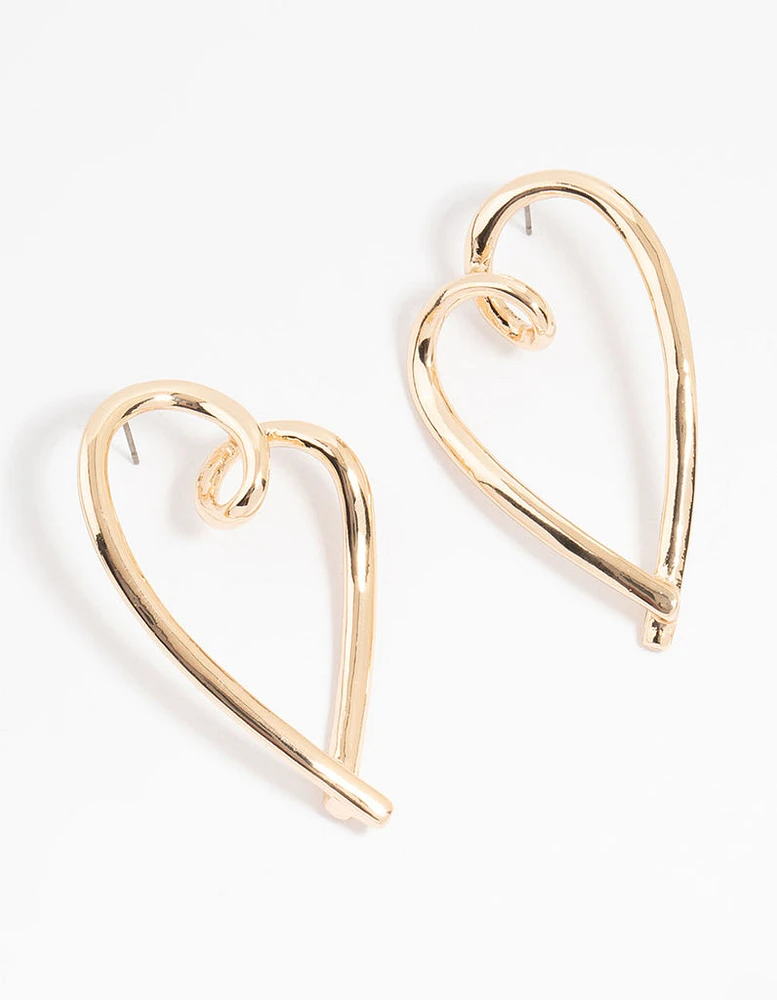 Gold Mega Heart Stud Earrings