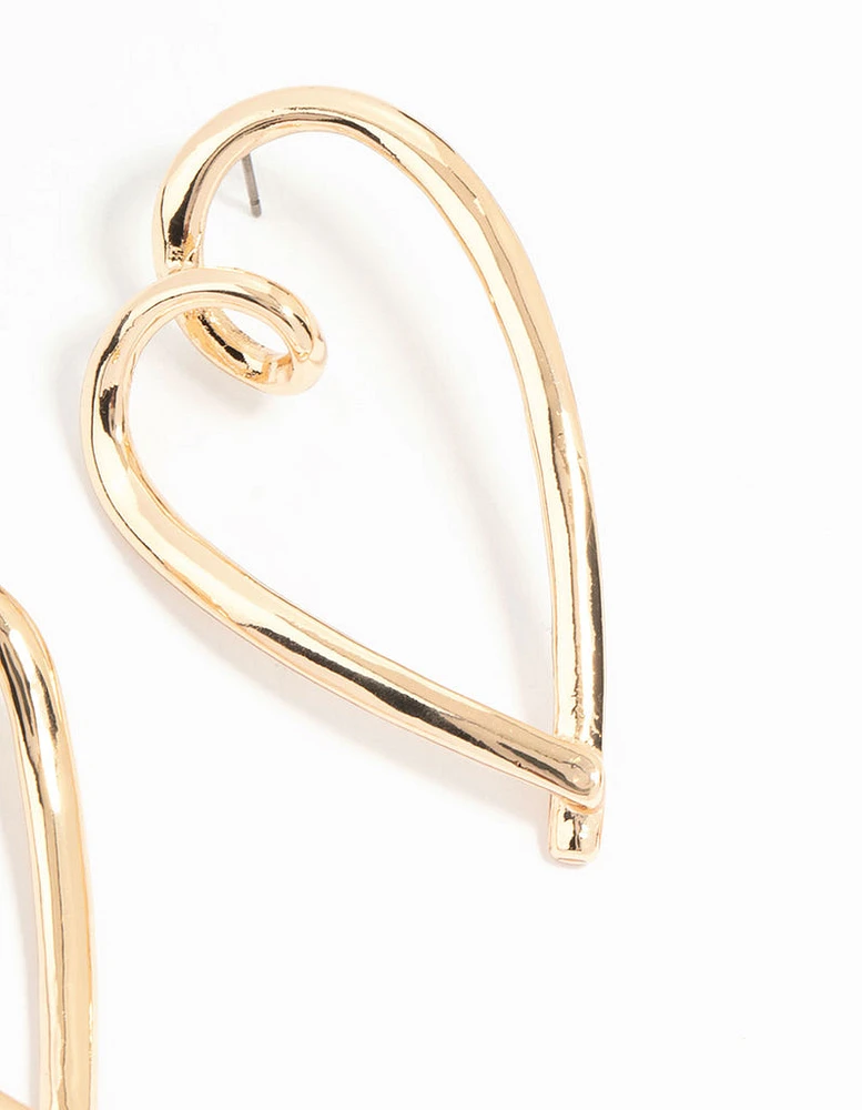 Gold Mega Heart Stud Earrings