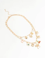 Gold Heart & Bow Charm Necklace