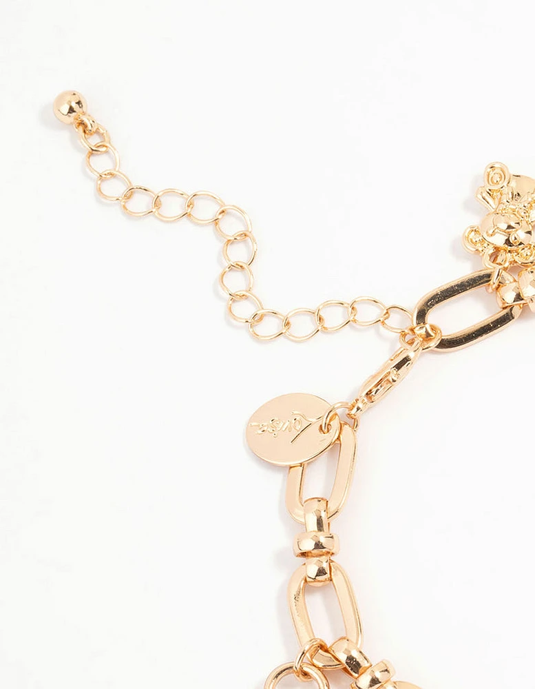 Gold Cherry & Heart Charm Bracelet