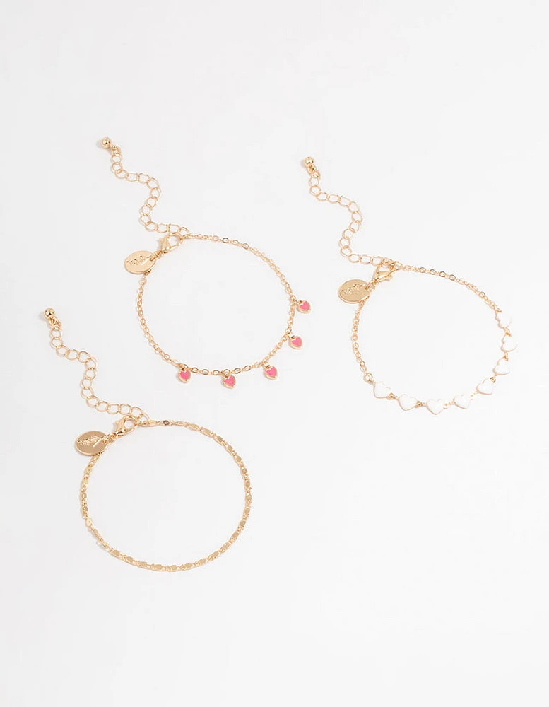 Gold Heart Bracelets 3-Pack