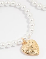 Gold Pearl & Heart Locket Stretch Bracelets 2-Pack