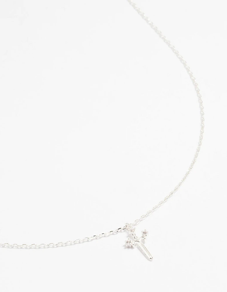Silver Plated Cubic Zirconia Mini Cross Pendant Necklace