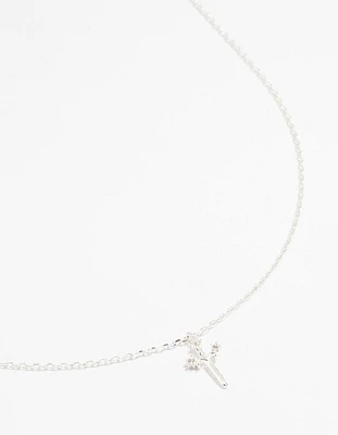 Silver Plated Cubic Zirconia Mini Cross Pendant Necklace
