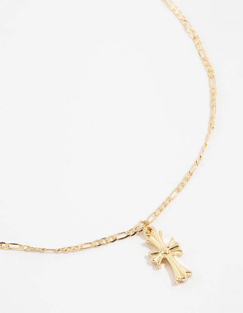 Gold Plated Gothic Mini Cross Necklace